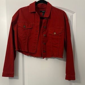 Forever 21 Red Cropped Jean Jacket